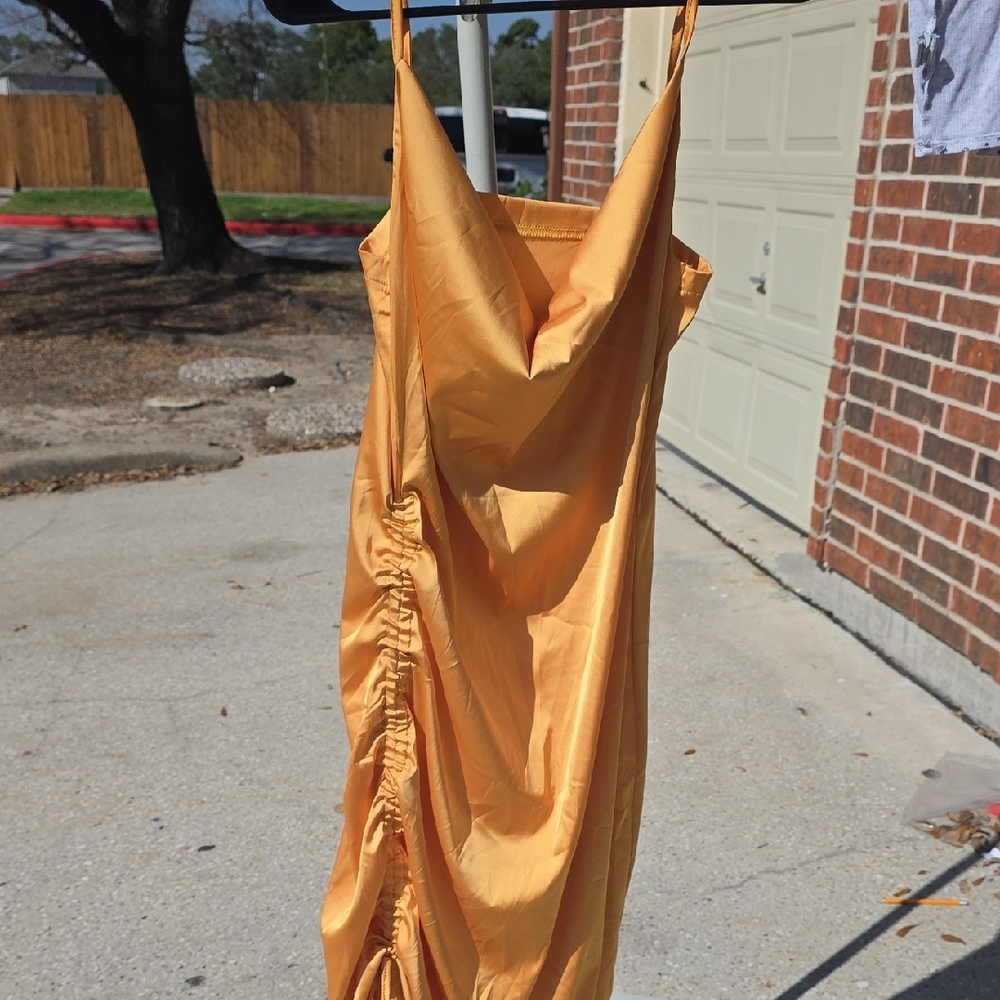 Elegant Gold Ruched Prom Dress